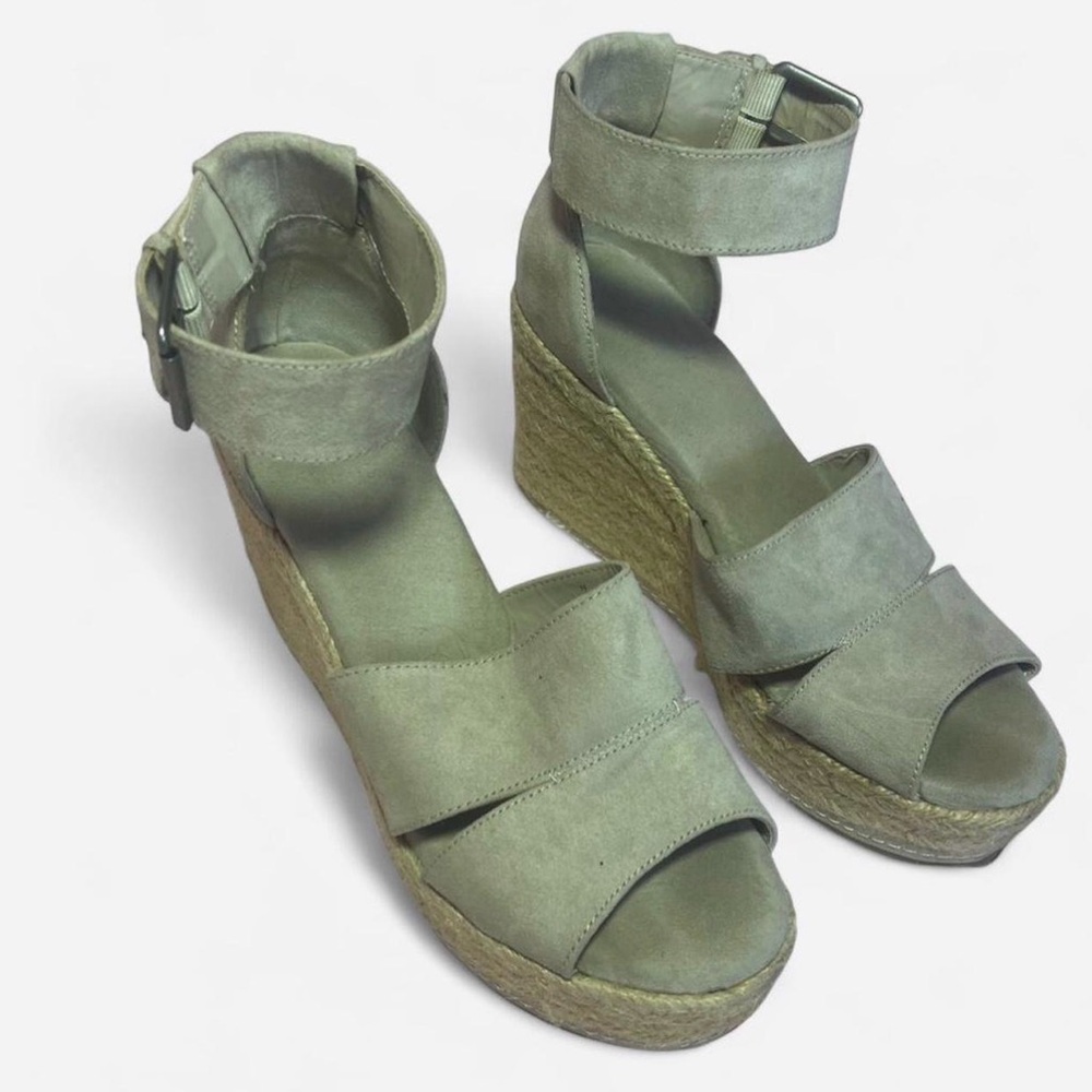 Cream Suede Wedge Sandals